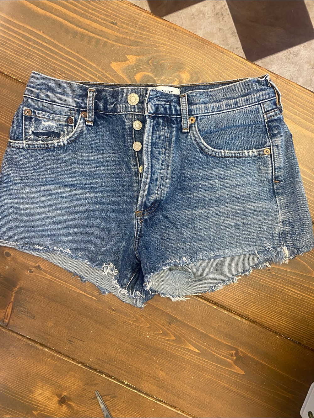 Agolde Blue Distressed Button-Fly Denim Cutoff Shorts